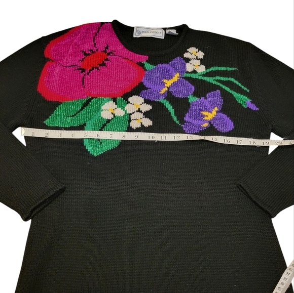Evan Picone Vintage Women's Long Sleeve Wool Blend Sweater Bright Flowers Medium - Picture 3 of 6